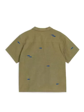 Besticktes Hemd aus Leinen-Baumwolle