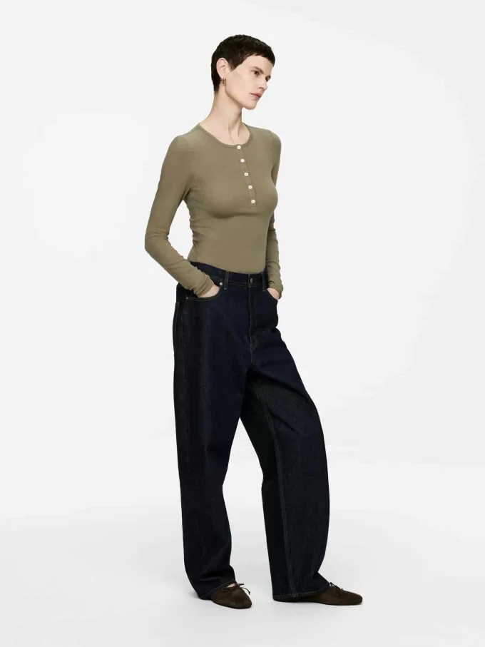 Geripptes Henley-Top Geripptes Henley-Top