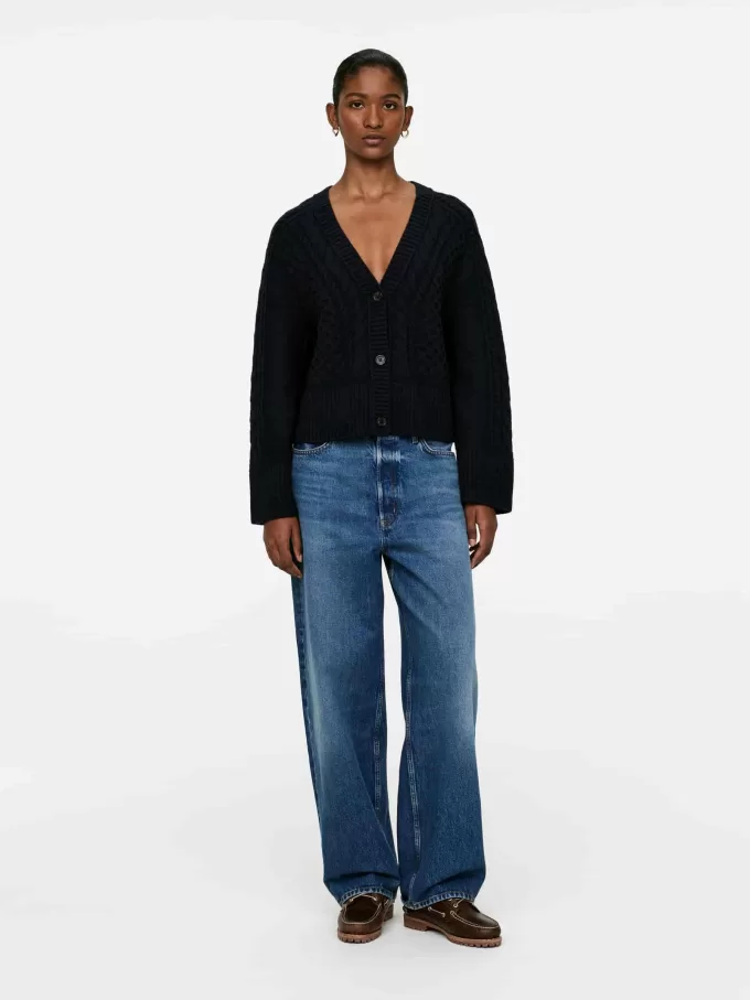 Strickjacke aus Wolle mit Zopfmuster